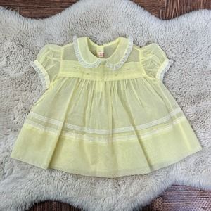 VTG Precious Baby Girl Ruffle Lace Party Dress Pastel Yellow Pageant Baby-Debs